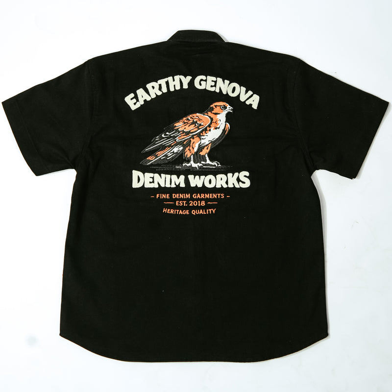EARTHY GENOVA - WASHI Black Shirt Twill Cotton Sueding