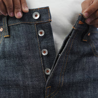 EARTHY GENOVA - Denim Selvedge HYDRA TRIACH 17 Oz Sanforized Celana Raw Jeans Pria Deep Indigo Color Triple Gold & Red Line Selvedge