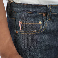 EARTHY GENOVA - Denim Selvedge HYDRA TRIACH 17 Oz Sanforized Celana Raw Jeans Pria Deep Indigo Color Triple Gold & Red Line Selvedge