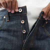 EARTHY GENOVA - Denim Selvedge BARTELSI 19 Oz Slubby Texture Sanforized Celana Raw Jeans Pria Deep Indigo Golden Brown Line Selvedge