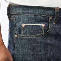 EARTHY GENOVA - Denim Selvedge BARTELSI 19 Oz Slubby Texture Sanforized Celana Raw Jeans Pria Deep Indigo Golden Brown Line Selvedge