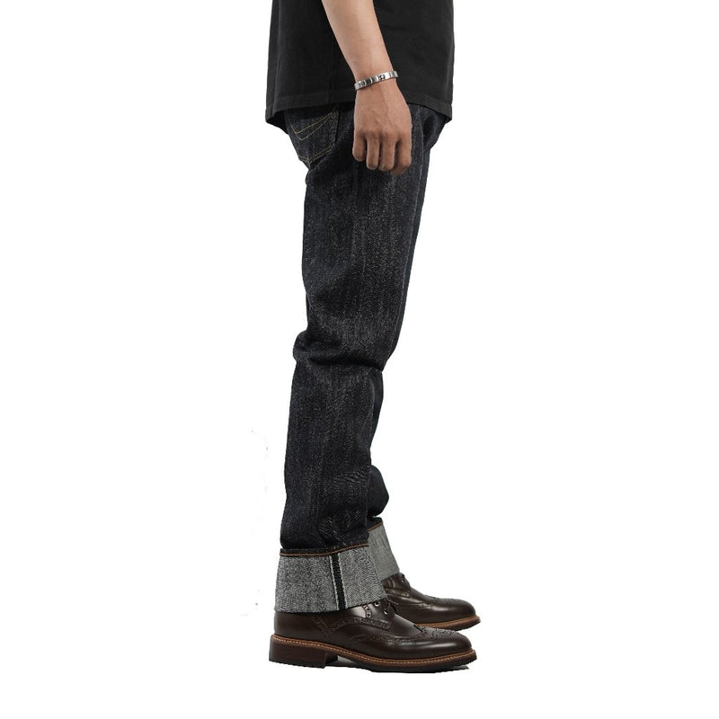 EARTHY GENOVA - Denim Selvedge MATSU 15 Oz Slubby Textured Unsanforized Celana Raw Jeans Pria Deep Indigo Green Line Selvedge Slim Straight