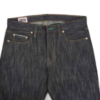 EARTHY GENOVA - Denim Selvedge MATSU 15 Oz Slubby Textured Unsanforized Celana Raw Jeans Pria Deep Indigo Green Line Selvedge Slim Straight