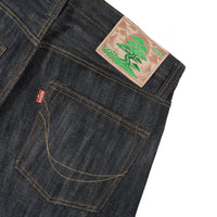 EARTHY GENOVA - Denim Selvedge MATSU 15 Oz Slubby Textured Unsanforized Celana Raw Jeans Pria Deep Indigo Green Line Selvedge Slim Straight