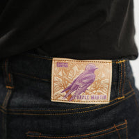 EARTHY GENOVA - Denim Selvedge PURPLE MARTIN 16 Oz Unsanforized Celana Raw Jeans Pria Deep Indigo Purple Line Selvedge Slim Straight