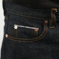 EARTHY GENOVA - Denim Selvedge PURPLE MARTIN 16 Oz Unsanforized Celana Raw Jeans Pria Deep Indigo Purple Line Selvedge Slim Straight