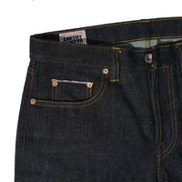 EARTHY GENOVA - Denim Selvedge PURPLE MARTIN 16 Oz Unsanforized Celana Raw Jeans Pria Deep Indigo Purple Line Selvedge Slim Straight