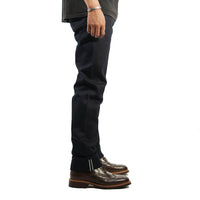 EARTHY GENOVA - Denim Selvedge JAGUAR 18 Oz Sanforized Celana Raw Jeans Pria Indigo x Indigo Color Sparkling Blue Line Selvedge