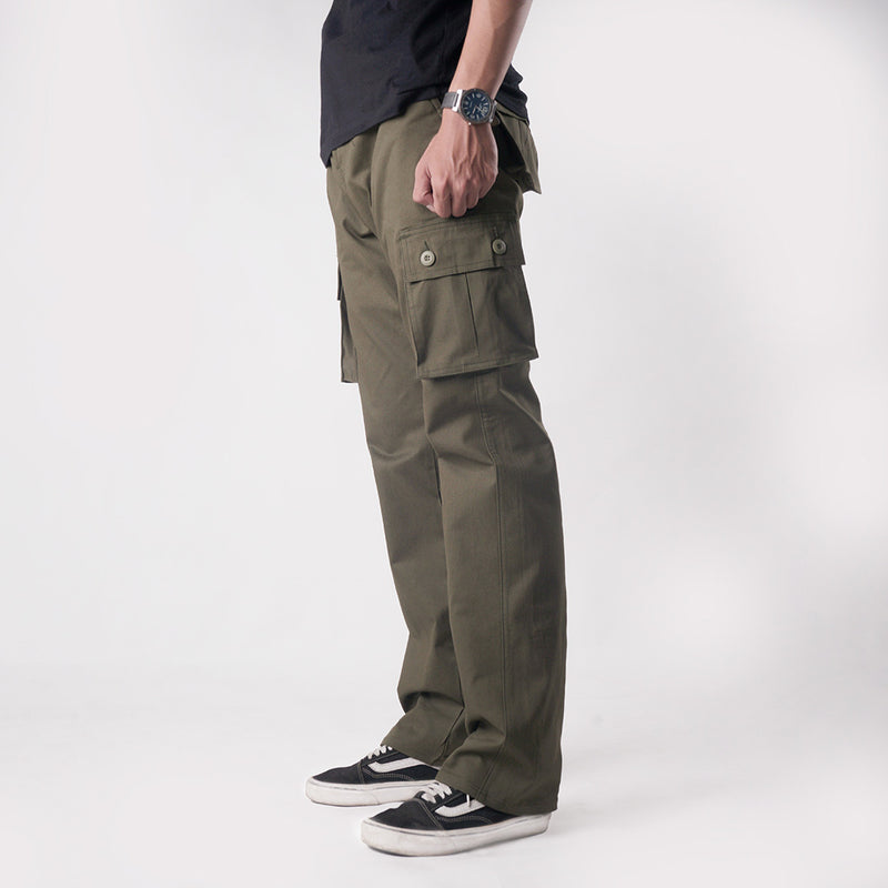 CARGO PANTS OLIVE SLIM STRAIGHT CUT