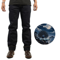 EARTHY GENOVA - Denim Selvedge KUJAKU 18 Oz Sanforized Celana Raw Jeans Pria Indigo x Indigo Color Blue X Sparkling Silver Line Selvedge