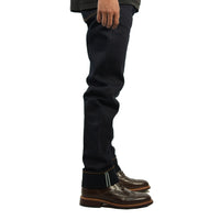 EARTHY GENOVA - Denim Selvedge KUJAKU 18 Oz Sanforized Celana Raw Jeans Pria Indigo x Indigo Color Blue X Sparkling Silver Line Selvedge