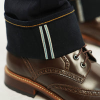 EARTHY GENOVA - Denim Selvedge KUJAKU 18 Oz Sanforized Celana Raw Jeans Pria Indigo x Indigo Color Blue X Sparkling Silver Line Selvedge