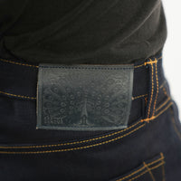 EARTHY GENOVA - Denim Selvedge KUJAKU 18 Oz Sanforized Celana Raw Jeans Pria Indigo x Indigo Color Blue X Sparkling Silver Line Selvedge