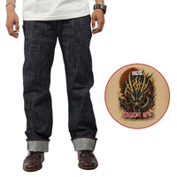 EARTHY GENOVA - Denim Selvedge DRAKEN  2.0 15 Oz Sanforized Deep Indigo Red Sparkle Line Selvedge
