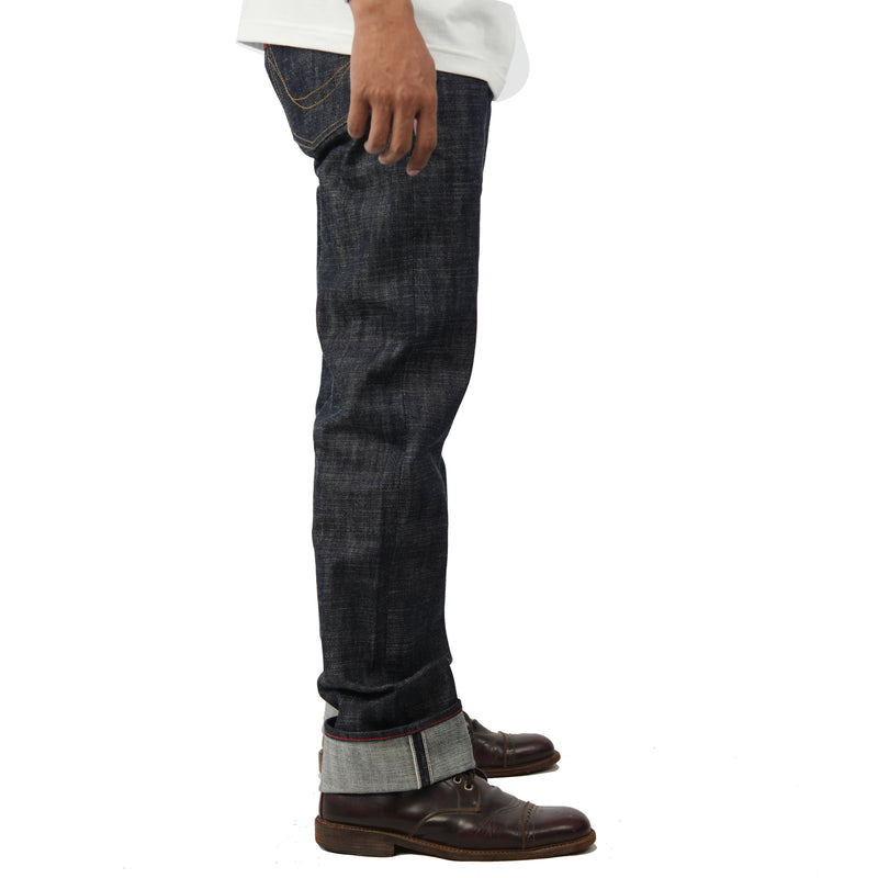 EARTHY GENOVA - Denim Selvedge DRAKEN  2.0 15 Oz Sanforized Deep Indigo Red Sparkle Line Selvedge