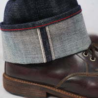 EARTHY GENOVA - Denim Selvedge DRAKEN  2.0 15 Oz Sanforized Deep Indigo Red Sparkle Line Selvedge
