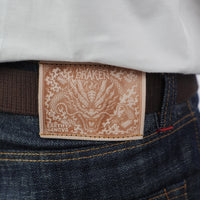 EARTHY GENOVA - Denim Selvedge DRAKEN  2.0 15 Oz Sanforized Deep Indigo Red Sparkle Line Selvedge