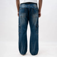 EARTHY GENOVA - OBSIDIAN TRAIL Cargo Blue Washed Loose Denim