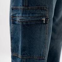 EARTHY GENOVA - OBSIDIAN TRAIL Cargo Blue Washed Loose Denim