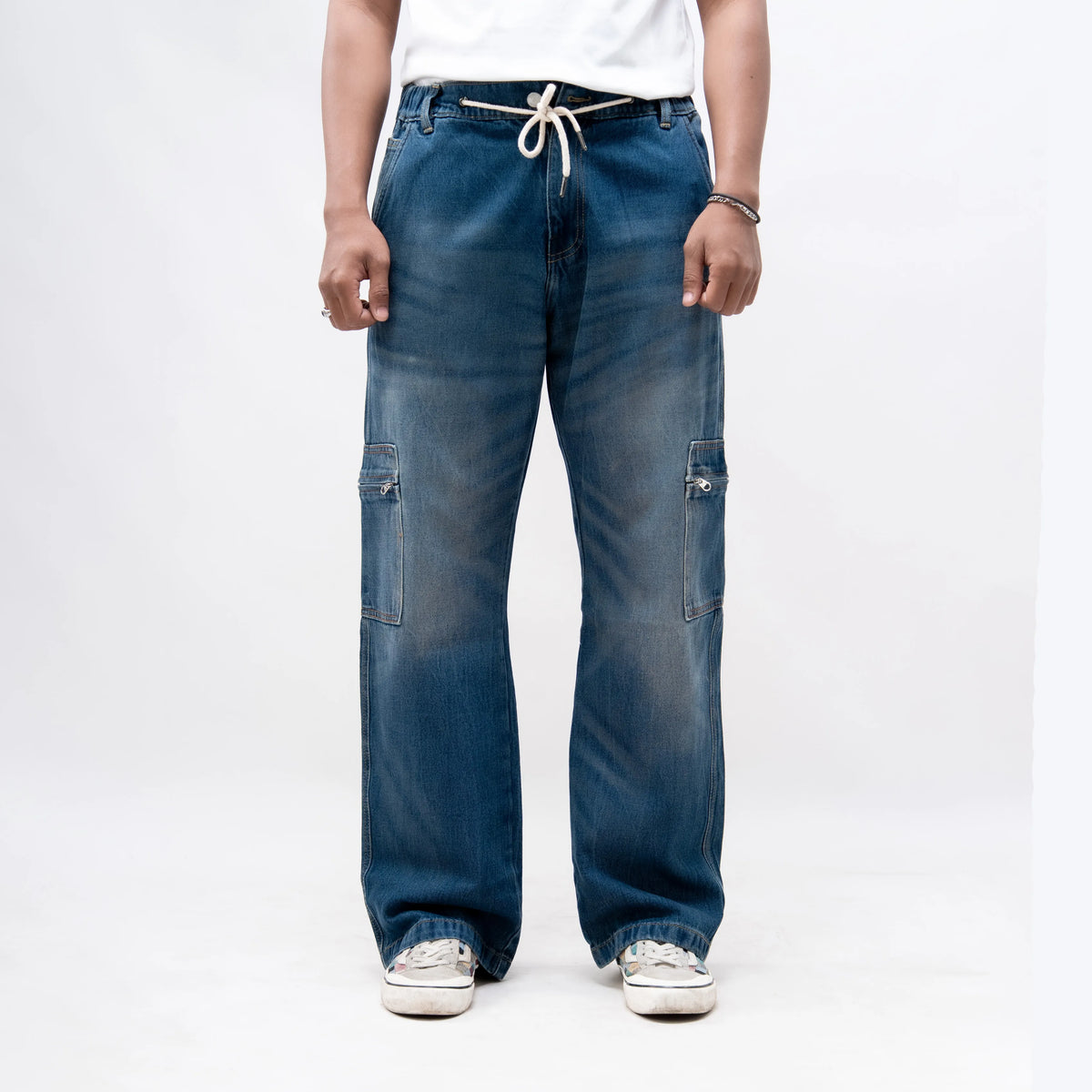EARTHY GENOVA - OBSIDIAN TRAIL Cargo Blue Washed Loose Denim