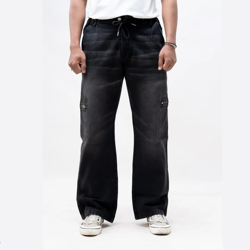 EARTHY GENOVA - RIVERTRAIL Cargo Black Washed Loose Denim