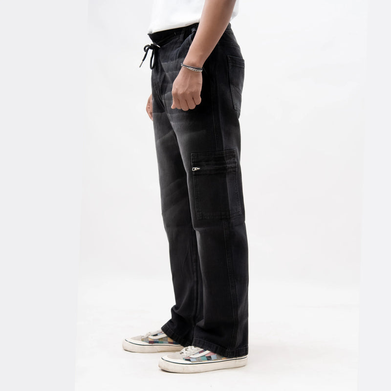 EARTHY GENOVA - RIVERTRAIL Cargo Black Washed Loose Denim