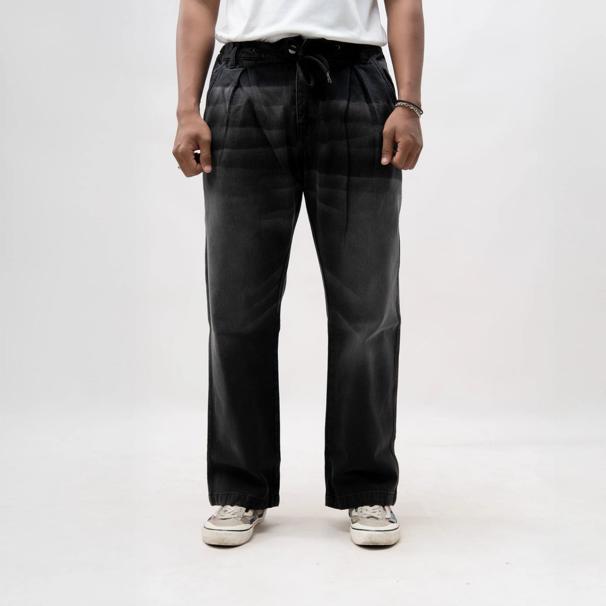 EARTHY GENOVA - SLATEWIND Trousers Black Washed Loose Denim